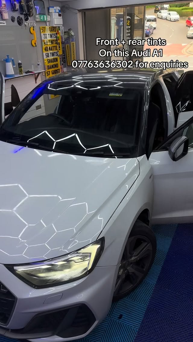 Car window tinting close-up finish